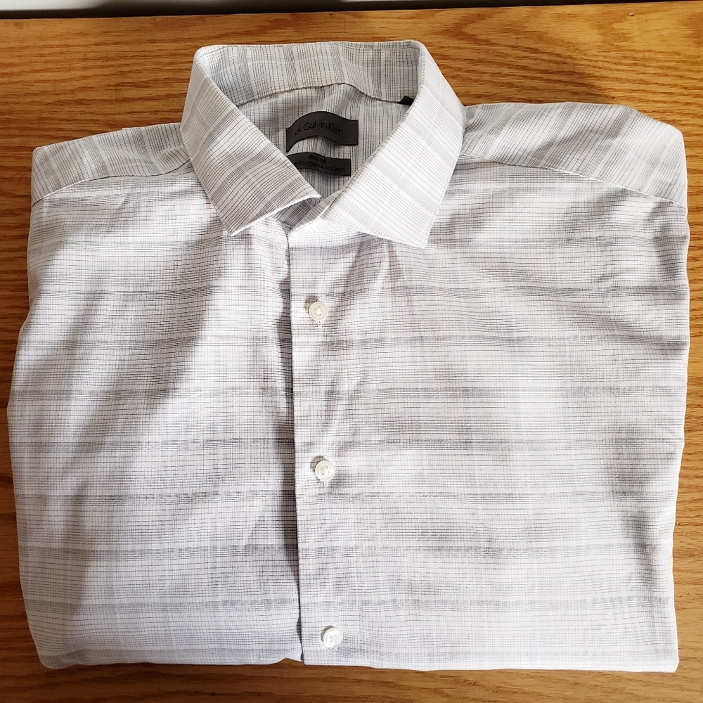 Mens light blue gray plaid dress shirt
